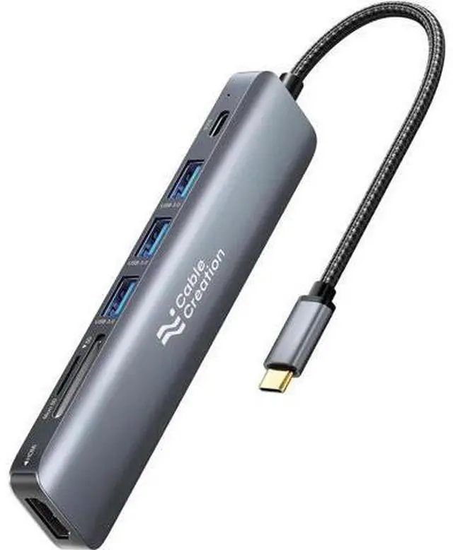 Main image of 7-in-1 USB C Multiport Hub Adapter, 4K@30Hz HDMI Output, 100W PD Charging, 3×5Gbps USB 3.0, SD TF Card Reader, Portable USB C Dock for USB-C Laptops & Tablets