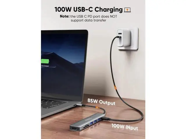 Alt view image 4 of 7 - 7-in-1 USB C Multiport Hub Adapter, 4K@30Hz HDMI Output, 100W PD Charging, 3×5Gbps USB 3.0, SD TF Card Reader, Portable USB C Dock for USB-C Laptops & Tablets