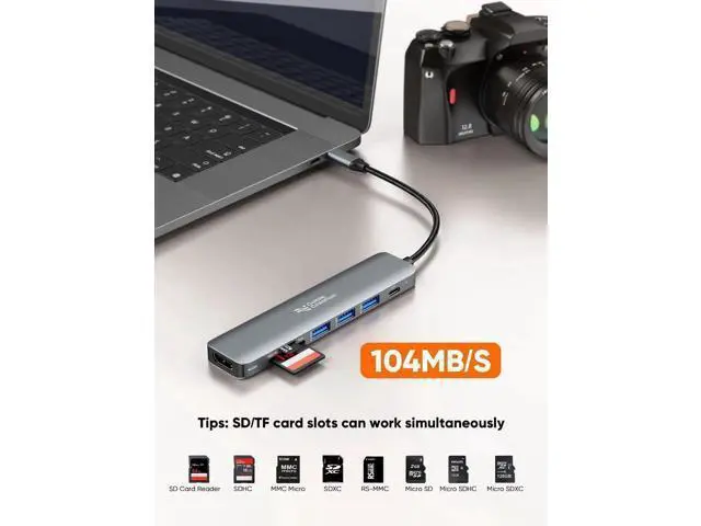 Alt view image 5 of 7 - 7-in-1 USB C Multiport Hub Adapter, 4K@30Hz HDMI Output, 100W PD Charging, 3×5Gbps USB 3.0, SD TF Card Reader, Portable USB C Dock for USB-C Laptops & Tablets