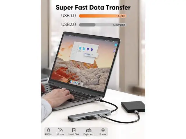 Alt view image 6 of 7 - 7-in-1 USB C Multiport Hub Adapter, 4K@30Hz HDMI Output, 100W PD Charging, 3×5Gbps USB 3.0, SD TF Card Reader, Portable USB C Dock for USB-C Laptops & Tablets