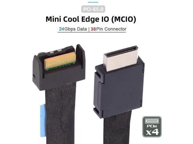 Alt view image 2 of 7 - 0.5M PCIe 5.0 Conversion Cable, OCuLink SFF-8611 4i Male to MCIO SFF-TA-1016 SFF-8654 4i 38Pin Male Mini Cool Edge IO Server PCIe Storage Extension Cable