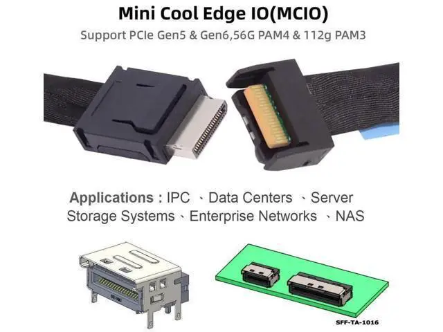 Alt view image 5 of 7 - 0.5M PCIe 5.0 Conversion Cable, OCuLink SFF-8611 4i Male to MCIO SFF-TA-1016 SFF-8654 4i 38Pin Male Mini Cool Edge IO Server PCIe Storage Extension Cable
