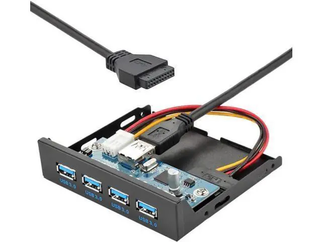 Alt view image 3 of 3 - 3.5 Inch Floppy Bay 4-Port USB 3.0 Front Panel Hub, Internal Expansion Dock with 20Pin Motherboard Header Cable for Desktop PC Case