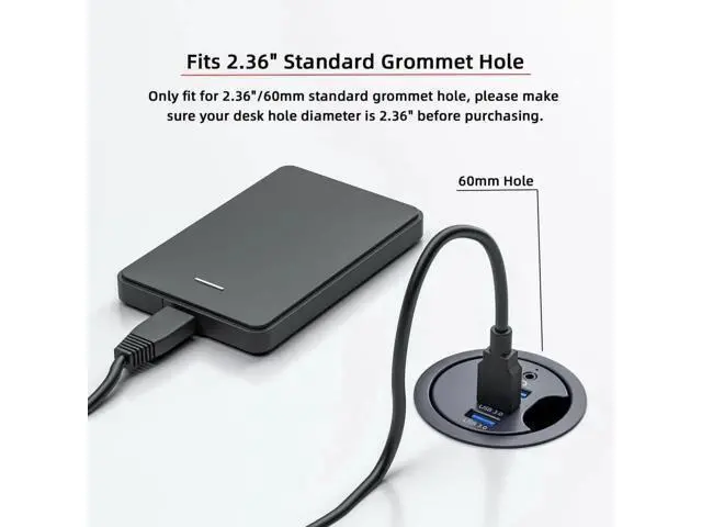 Alt view image 7 of 7 - USB 3.0 Flush Mount Desktop Hub, 60mm 2.36 Inch Grommet Hole Dock with 3 USB3.0 Ports & 3.5mm Audio Jack for Office Desk Expansion