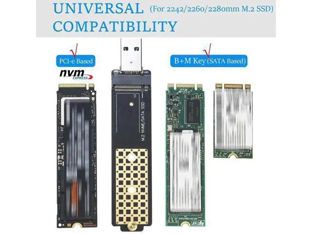 Alt view image 2 of 6 - M.2 to USB 3.1 Adapter, Dual Protocol NVMe & SATA NGFF SSD Reader, M Key / B+M Key Compatible