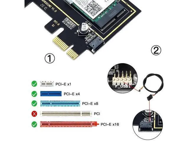 Alt view image 3 of 6 - M.2 to PCIe 1X Desktop WiFi Adapter Card with Bluetooth Cable, Compatible with AX210 AX200 AC9260 8265 8260 7265 7260 1535 QCNFA344