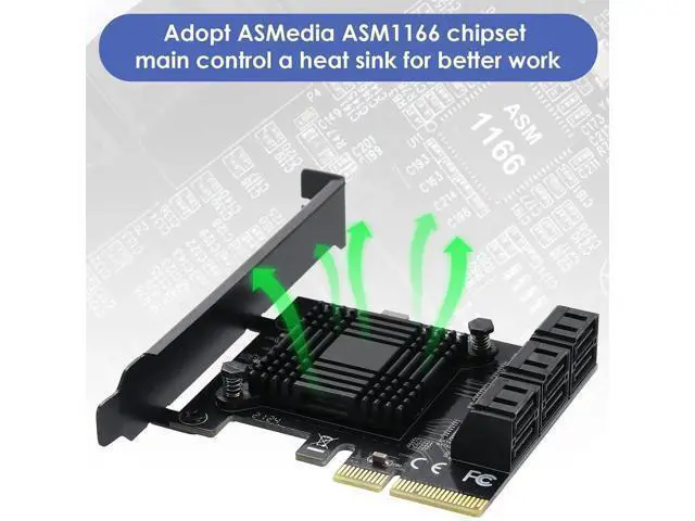 Alt view image 2 of 7 - 6 Ports PCIe to SATA 3.0 Expansion Card, 6Gbps SATA III Adapter with ASM1166 Chipset