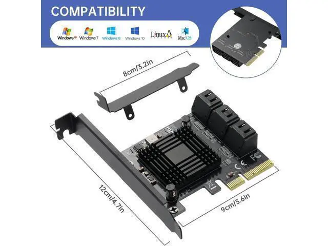 Alt view image 3 of 7 - 6 Ports PCIe to SATA 3.0 Expansion Card, 6Gbps SATA III Adapter with ASM1166 Chipset