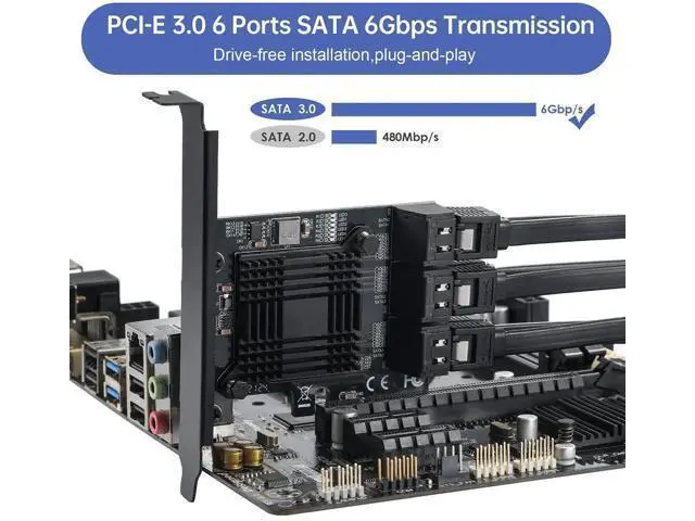 Alt view image 6 of 7 - 6 Ports PCIe to SATA 3.0 Expansion Card, 6Gbps SATA III Adapter with ASM1166 Chipset