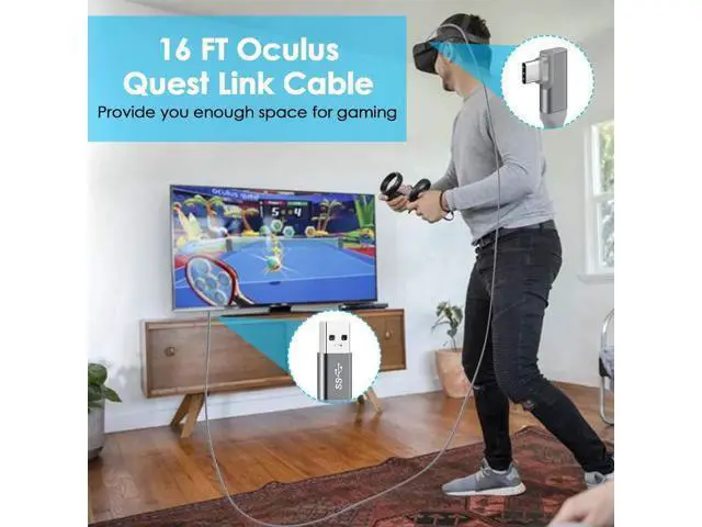 Alt view image 3 of 7 - 20ft /6M Nylon Braided VR Link Cable for Oculus Quest 2 and PC/Steam VR Quest VR Headset, Right-Angled 90 Degree USB A to USB C 5Gbps High Speed Data Transfer Charging Cord for Gaming PC ( A to C 6M)