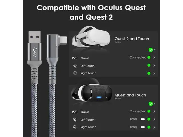Alt view image 4 of 7 - 20ft /6M Nylon Braided VR Link Cable for Oculus Quest 2 and PC/Steam VR Quest VR Headset, Right-Angled 90 Degree USB A to USB C 5Gbps High Speed Data Transfer Charging Cord for Gaming PC ( A to C 6M)