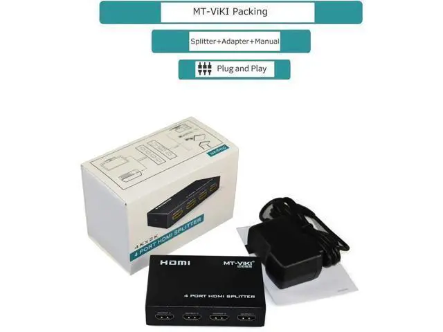 Alt view image 5 of 7 - MT-ViKI 1x4 Powered HDMI Splitter, 1 In 4 Out with AC Power Adapter, Supports 4K@30Hz 3D Full HD for PS4 Fire Stick HDTV Projector