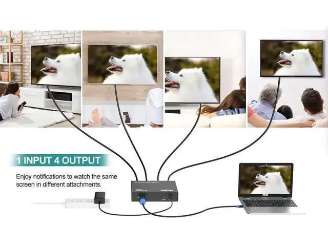 Alt view image 7 of 7 - MT-ViKI 1x4 Powered HDMI Splitter, 1 In 4 Out with AC Power Adapter, Supports 4K@30Hz 3D Full HD for PS4 Fire Stick HDTV Projector