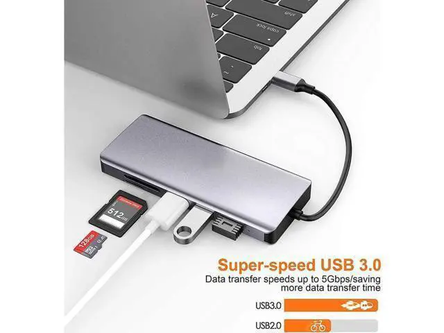 Alt view image 2 of 7 - 11-in-1 USB C Multiport Hub, USB C Dock with Gigabit Ethernet, 100W PD Charging, 4K HDMI, VGA, SD/TF Card Reader, 4 USB 3.0, 3.5mm Audio Mic Jack for USB-C Laptops