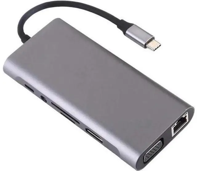 Main image of 11-in-1 USB C Multiport Hub, USB C Dock with Gigabit Ethernet, 100W PD Charging, 4K HDMI, VGA, SD/TF Card Reader, 4 USB 3.0, 3.5mm Audio Mic Jack for USB-C Laptops
