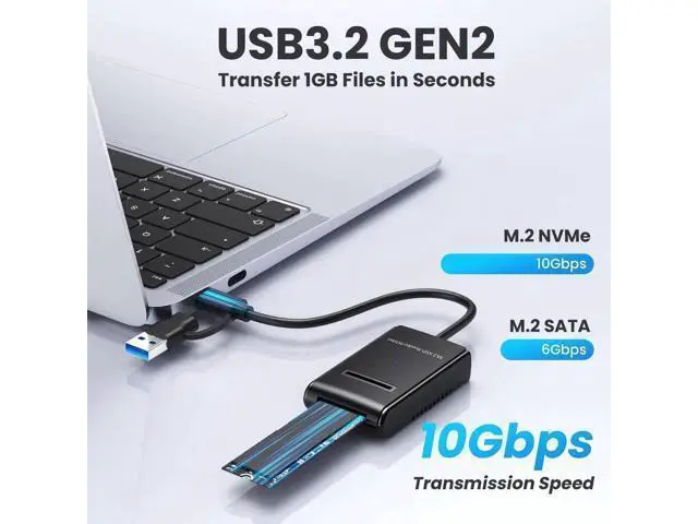 Alt view image 2 of 7 - USB 3.0 Type-C & Type-A to M.2 NVMe/SATA SSD Enclosure, RTL9210B Chip, Horizontal External Docking Case
