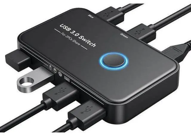 Main image of 2 Port USB 3.0 Switch Selector, 2 PCs Share 4 USB Devices KVM Switcher for Keyboard Mouse Printer Scanner, Comes with 2 USB Cables & 1 Micro USB Power Cable