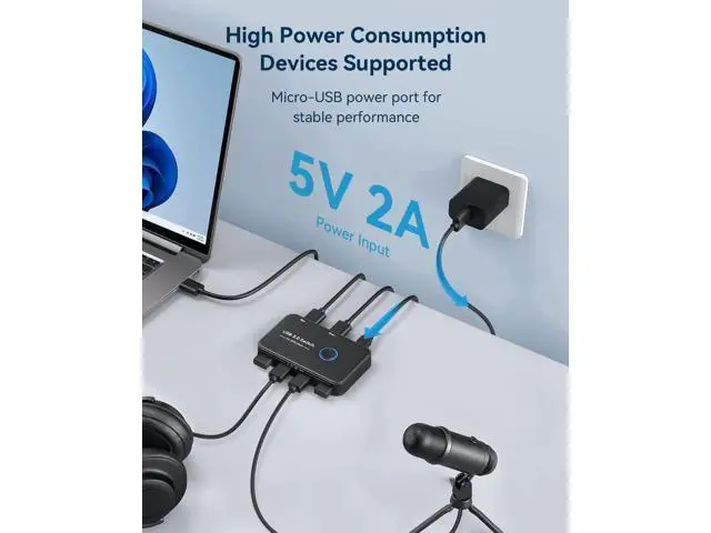 Alt view image 5 of 7 - 2 Port USB 3.0 Switch Selector, 2 PCs Share 4 USB Devices KVM Switcher for Keyboard Mouse Printer Scanner, Comes with 2 USB Cables & 1 Micro USB Power Cable