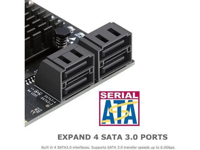 Alt view image 5 of 7 - 4-Port PCIe SATA 3.0 Expansion Card, Bootable Controller with Low Profile Bracket & 4 SATA Cables