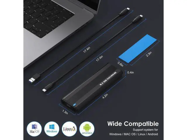 Alt view image 4 of 6 - Tool-Free M.2 NVMe & SATA SSD Enclosure, 10Gbps USB-C M.2 to USB Adapter, Supports M Key / B+M Key 2242/2260/2280 Drives