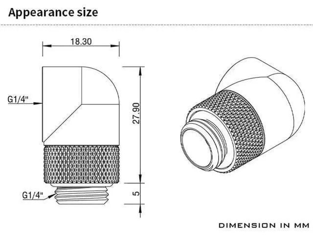 Alt view image 2 of 7 - 4 Pack Black 90-Degree Rotary G1/4 Male to Female Elbow Fitting, Rotatable Thread Extender Adapter for PC Water Cooling Loop