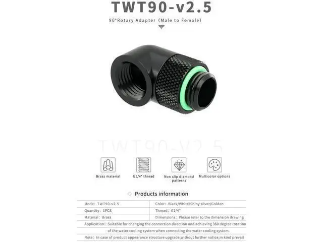 Alt view image 6 of 7 - 4 Pack Black 90-Degree Rotary G1/4 Male to Female Elbow Fitting, Rotatable Thread Extender Adapter for PC Water Cooling Loop