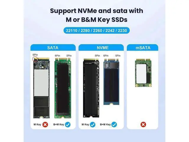 Alt view image 7 of 7 - USB 3.0 Type-C/A to M.2 NVMe SATA SSD Enclosure, RTL9210B Chip M-Key NGFF External Docking Case, Horizontal Design