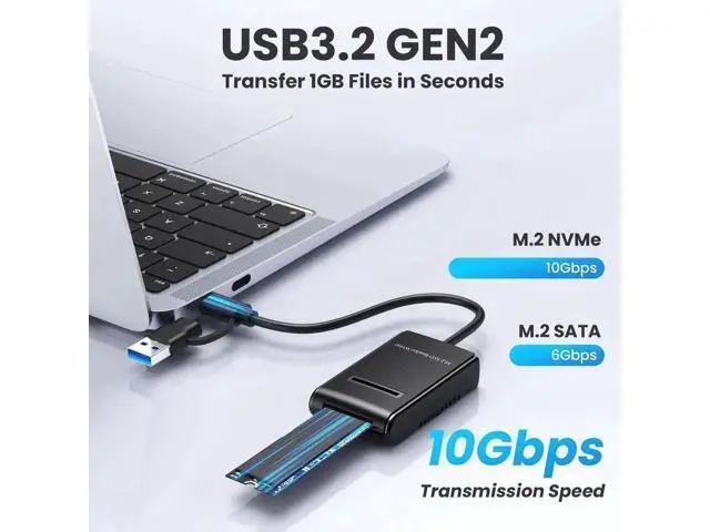 Alt view image 5 of 7 - USB 3.0 Type-C/A to M.2 NVMe SATA SSD Enclosure, RTL9210B Chip M-Key NGFF External Docking Case, Horizontal Design