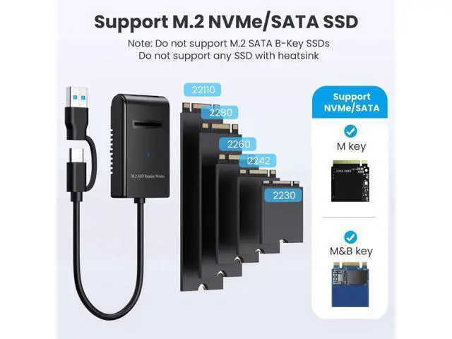 Alt view image 6 of 7 - USB 3.0 Type-C/A to M.2 NVMe SATA SSD Enclosure, RTL9210B Chip M-Key NGFF External Docking Case, Horizontal Design