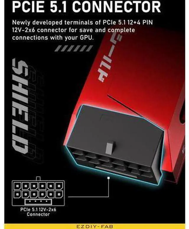 Alt view image 4 of 7 - PCIe 5.1 90 Degree Right Angle 600W 12VHPWR Adapter, 12+4Pin 12V-2x6 GPU Power Connector, Red STD Type 1 Pack for RTX 3090Ti 4070Ti 4080 4090