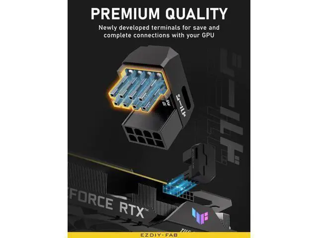 Alt view image 5 of 6 - Shield Series 8-Pin PCIe GPU Power Adapter, 180° U-Turn Angled Aluminum Connector, Black, 2 Pack