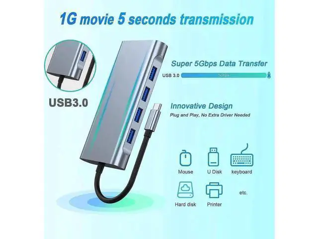 Alt view image 5 of 7 - 11 in 1 USB C Hub Multiport Docking Station, USB C Adapter with 4K HDMI, VGA, 100W Type C PD, USB3.0, Gigabit RJ45 Ethernet, SD/TF Card Reader, 3.5mm AUX, Compatible with MacBook Pro/Air & All USB C L