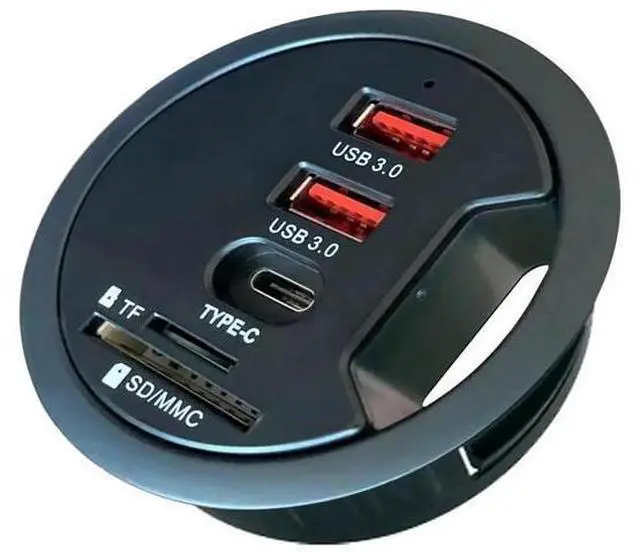 Main image of 60MM 2.36 Inch Desk Grommet USB 3.0 Hub, Embedded Desktop Multiport Hub with 2 USB-A 3.0 + 1 USB-C, SD TF Card Reader, Supports Simultaneous Data Sync & Device Charging