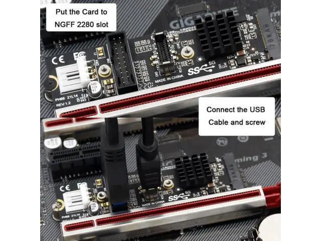 Alt view image 6 of 7 - M.2 NVME M-Key to USB 3.1 Type-E Front Panel Adapter, 5Gbps USB 2.0 Header Expansion Card for Motherboard