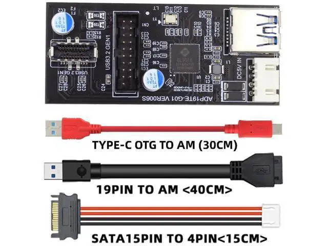 Alt view image 4 of 7 - USB-C & 19/20Pin Header to USB 3.0 20Pin & Type-E Dual Ports Female Splitter HUB, 5Gbps PCBA Adapter
