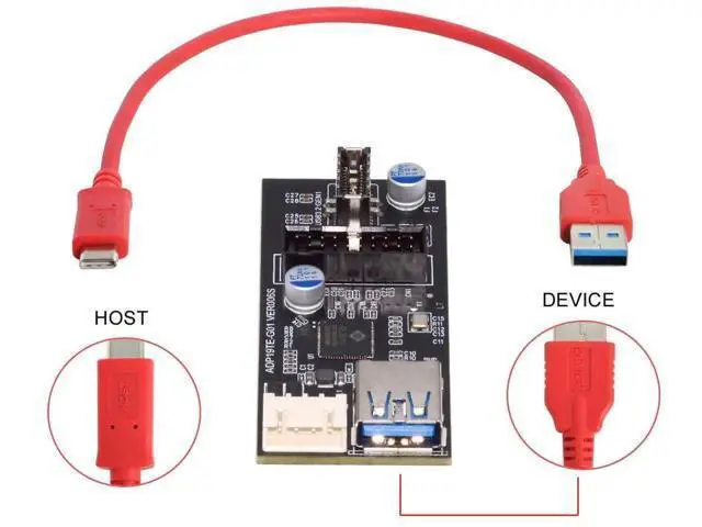 Alt view image 7 of 7 - USB-C & 19/20Pin Header to USB 3.0 20Pin & Type-E Dual Ports Female Splitter HUB, 5Gbps PCBA Adapter