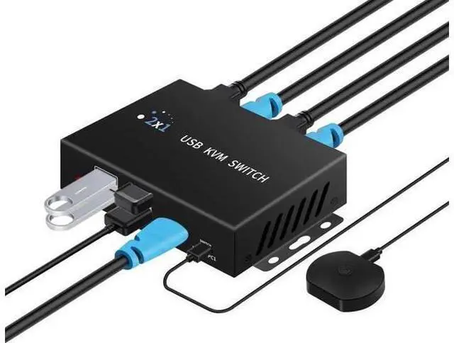 Main image of 2 Port 2 in 1 Out HDMI USB 3.0 KVM Switch, 4K@60Hz, 2 PCs Share One Monitor, Comes with Desktop Controller & Button Switch, Compatible with Windows, Linux, MacOS