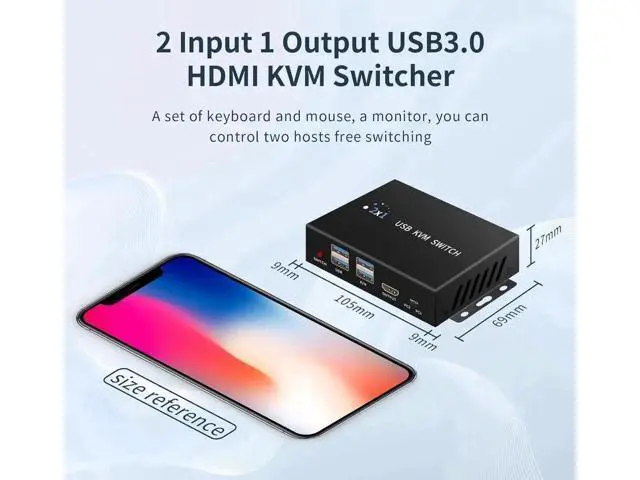 Alt view image 3 of 7 - 2 Port 2 in 1 Out HDMI USB 3.0 KVM Switch, 4K@60Hz, 2 PCs Share One Monitor, Comes with Desktop Controller & Button Switch, Compatible with Windows, Linux, MacOS