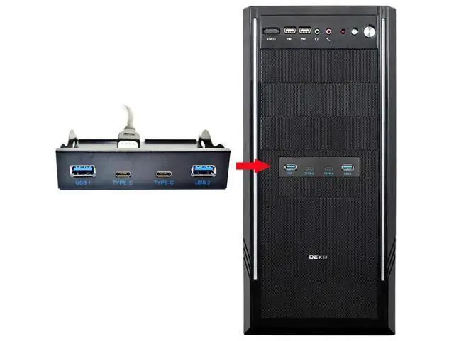 Alt view image 3 of 7 - 3.5" Floppy Bay Front Panel USB-C & USB 3.0 4-Port Hub, 20Pin Motherboard Header Extension Cable