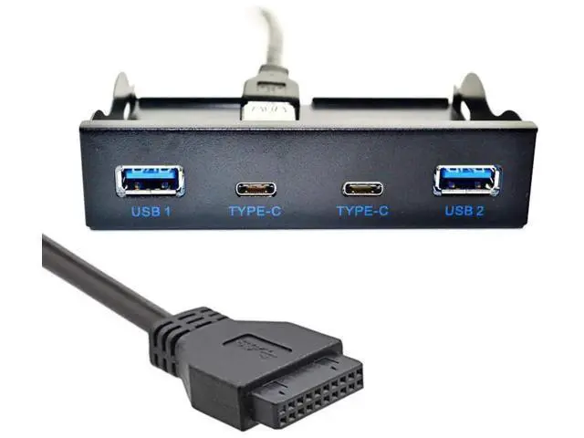 Alt view image 4 of 7 - 3.5" Floppy Bay Front Panel USB-C & USB 3.0 4-Port Hub, 20Pin Motherboard Header Extension Cable