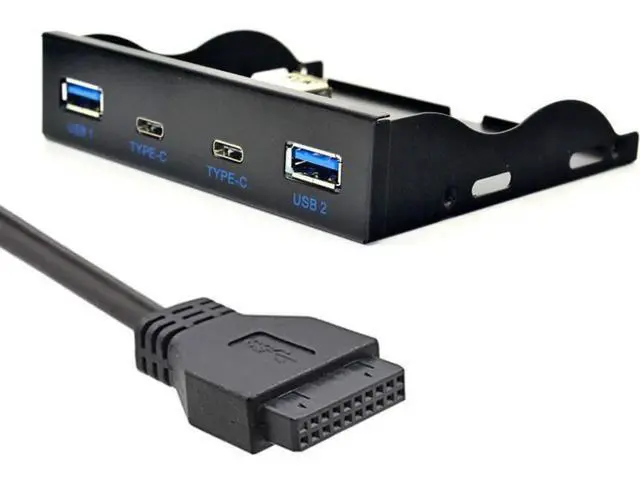 Alt view image 7 of 7 - 3.5" Floppy Bay Front Panel USB-C & USB 3.0 4-Port Hub, 20Pin Motherboard Header Extension Cable