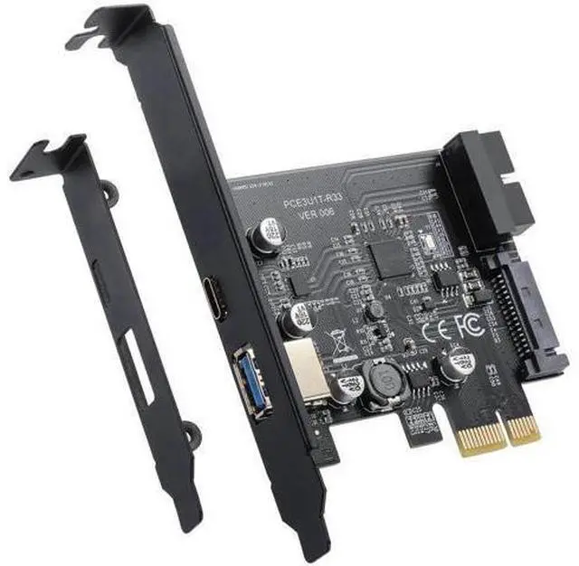 Main image of PCIe x1 USB3.2 Gen1 Expansion Card 5Gbps, External USB-A+USB-C + Internal 20Pin Header with 15Pin Power Supply
