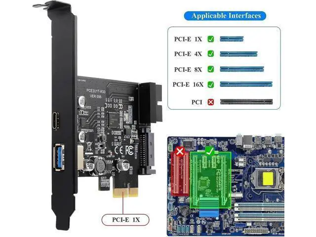 Alt view image 3 of 7 - PCIe x1 USB3.2 Gen1 Expansion Card 5Gbps, External USB-A+USB-C + Internal 20Pin Header with 15Pin Power Supply