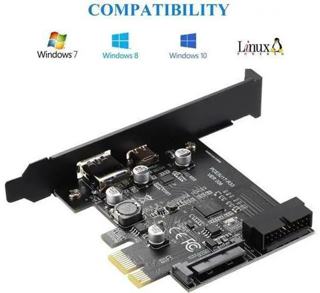 Alt view image 4 of 7 - PCIe x1 USB3.2 Gen1 Expansion Card 5Gbps, External USB-A+USB-C + Internal 20Pin Header with 15Pin Power Supply