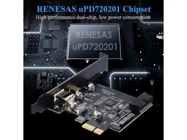 Alt view image 7 of 7 - PCIe x1 USB3.2 Gen1 Expansion Card 5Gbps, External USB-A+USB-C + Internal 20Pin Header with 15Pin Power Supply