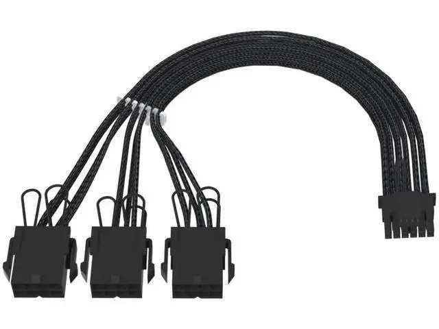 Alt view image 2 of 7 - PCIe 5.0 16-Pin (12+4) to 3x8 PCIe Sleeved Extension Cable, 12VHPWR 16AWG GPU Power Extension Cord Compatible with RTX 3090Ti RTX 4080 RTX 4090 All Modular PSU