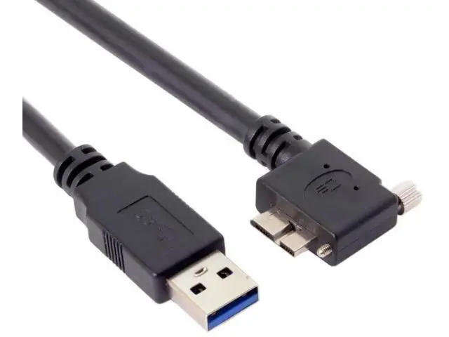Alt view image 2 of 7 - 5.0M 90° Left Angled USB 3.0 A Male to Micro B Male Cable, Panel Mount with Screws