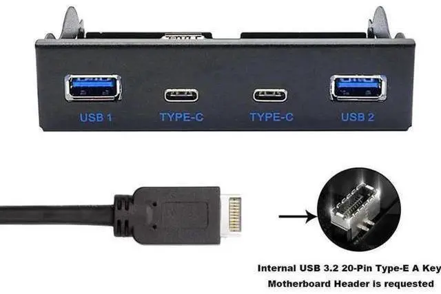 Main image of 3.5 Inch Floppy Bay 4-Port USB 3.2 Gen 2 Front Panel Hub, 2 USB-A + 2 USB-C 10Gbps Expansion Adapter, 2FT 20Pin Key-A Type-E Motherboard Header Splitter Cable Included