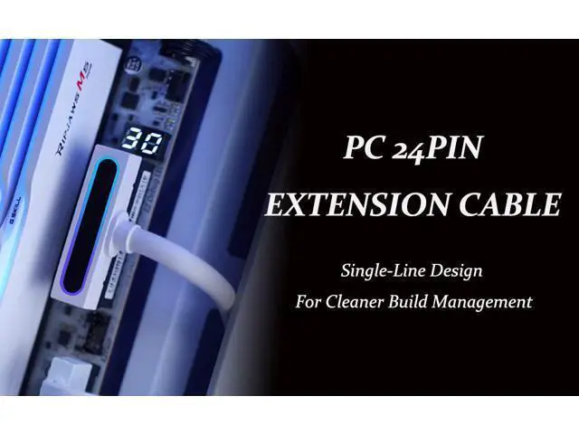 Alt view image 5 of 7 - 24Pin PSU Motherboard Power Extension Cable with ARGB Lighting, 90 Degree Right-Angle Design, 18AWG Copper Male-to-Female Power Cord, 5V 3-Pin RGB Connector, 2000W Power PC Management