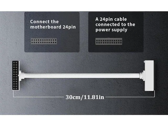 Alt view image 4 of 7 - 24Pin PSU Motherboard Power Extension Cable with ARGB Lighting, 90 Degree Right-Angle Design, 18AWG Copper Male-to-Female Power Cord, 5V 3-Pin RGB Connector, 2000W Power PC Management